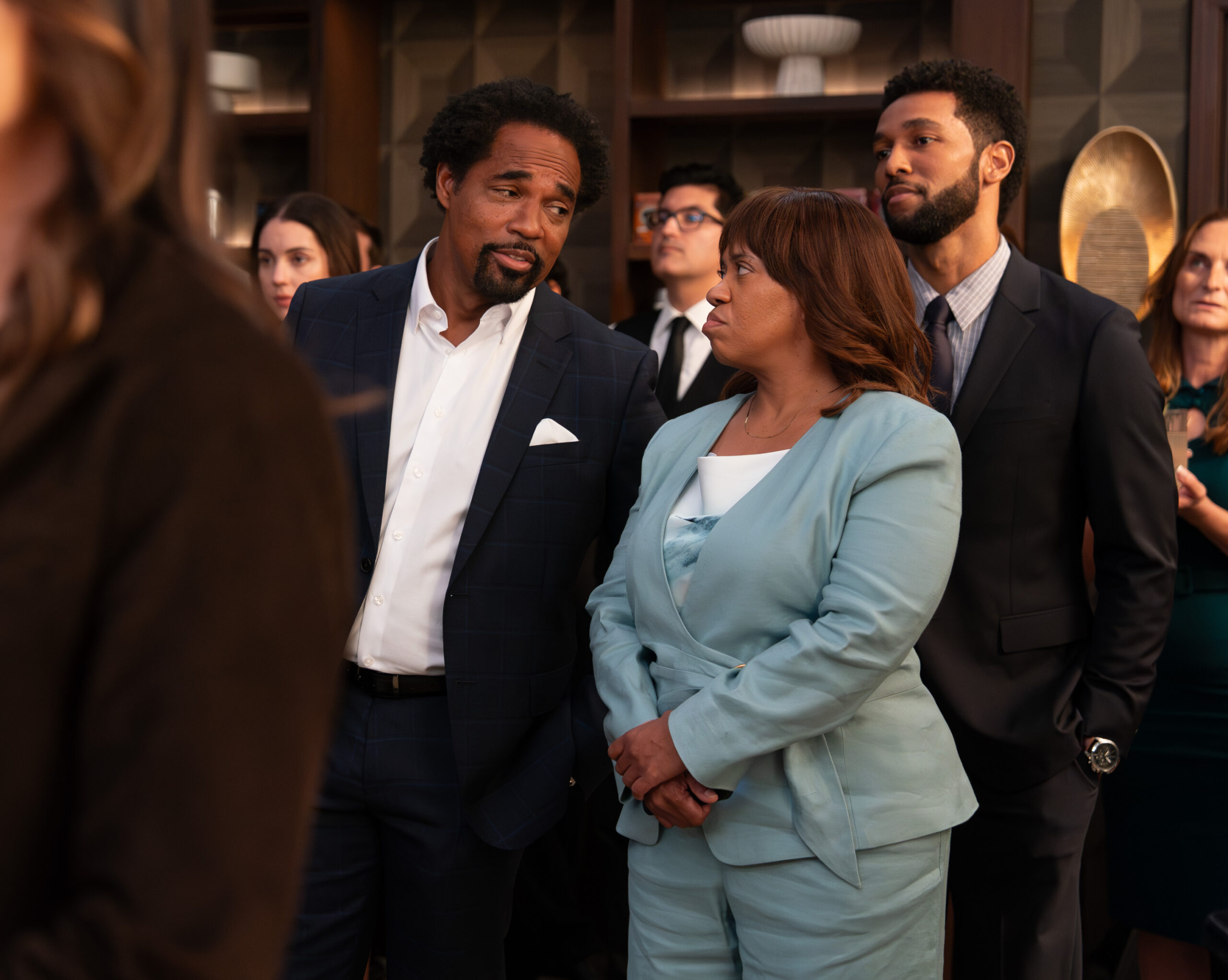 Richard Webber Miranda Bailey and Winston Ndugu attend the Season 23 premiere event in official ABC photo