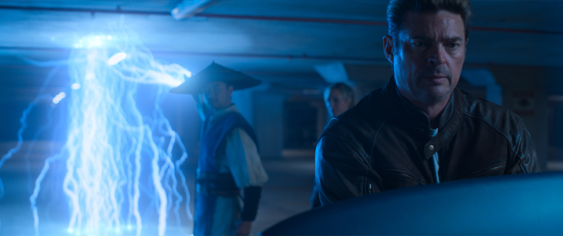 Mortal Kombat 2 movie Karl Urban as Johnny Cage with Raiden official still