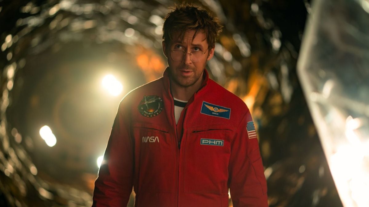 Project Hail Mary movie — Ryan Gosling in red astronaut suit on spacecraft