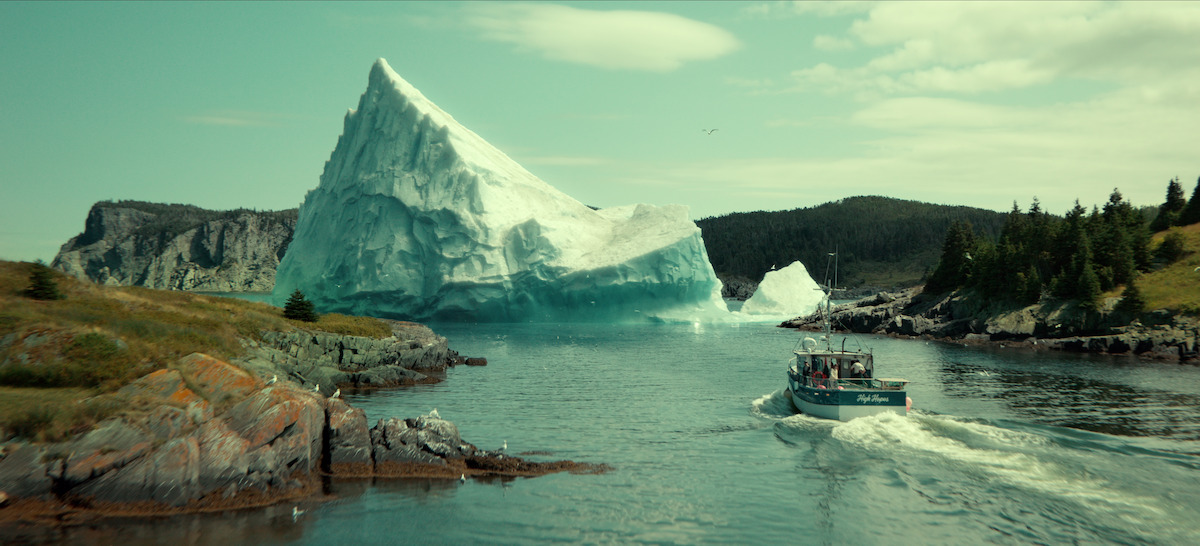 Below Netflix series — fishing vessel and iceberg in a cold coastal landscape