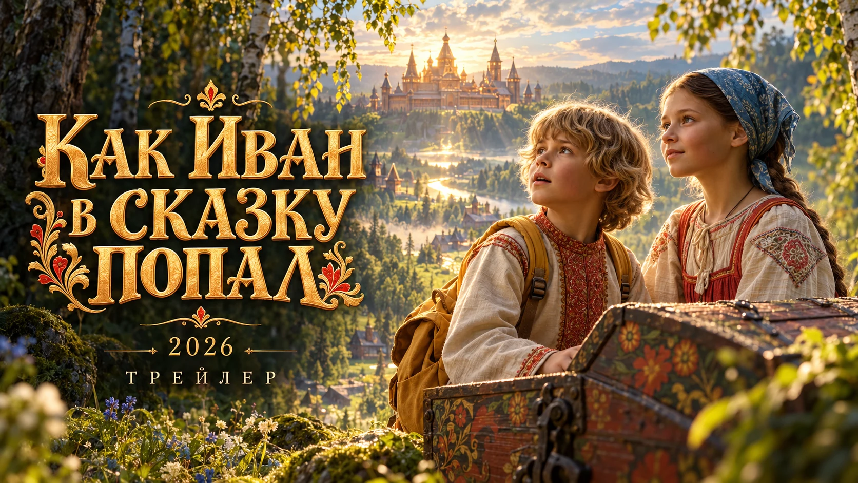 Как Иван в сказку попал (2026) — иллюстрация с Иваном и Алёнушкой у волшебного сундука