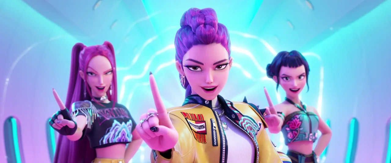 Rumi Mira and Zoey in the 2025 animated Netflix movie KPop Demon Hunters — Sony Pictures film image