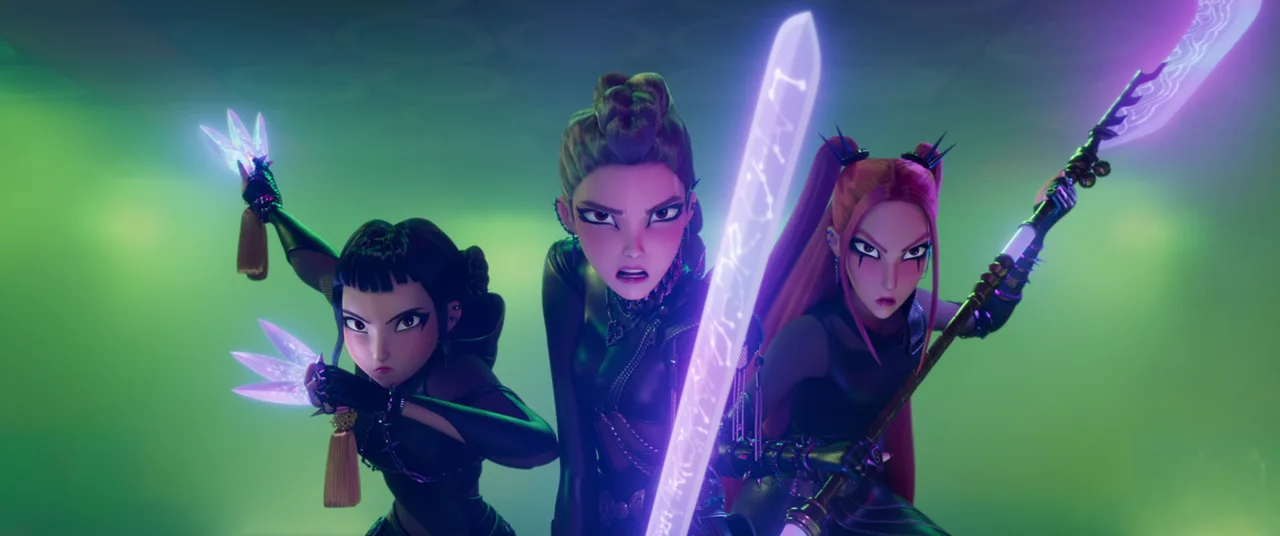 KPop Demon Hunters official Sony Pictures animation still — KPop fantasy and rival idols