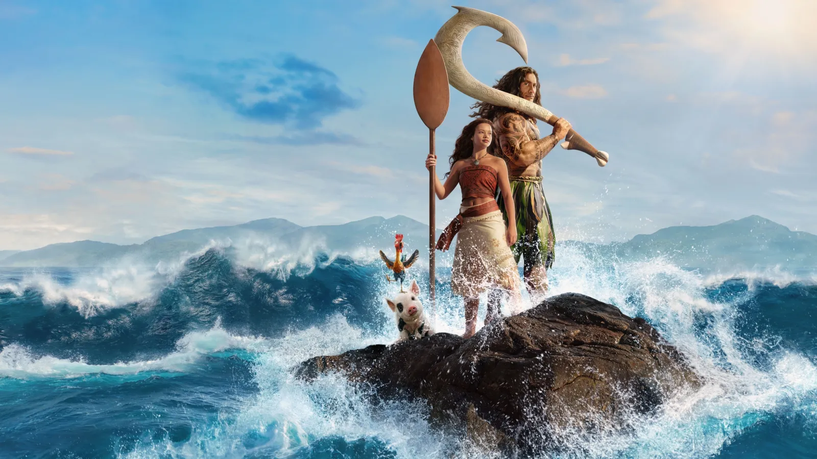 Moana 2026 live-action Disney movie: Catherine Laga'aia as Moana and Dwayne Johnson as Maui, promotional art