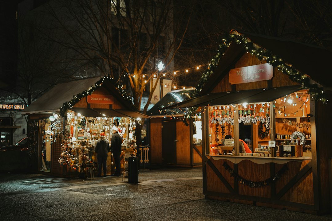 Mr. & Mrs. Christmas 2026 — festive Christmas market stalls and decorations, illustrative image