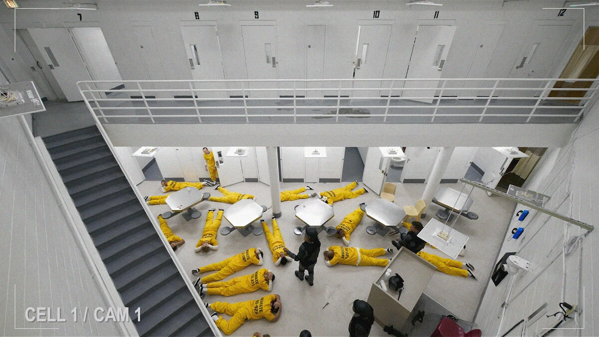 The New Stanford Prison Experiment (2026) — overhead view of the prison common area