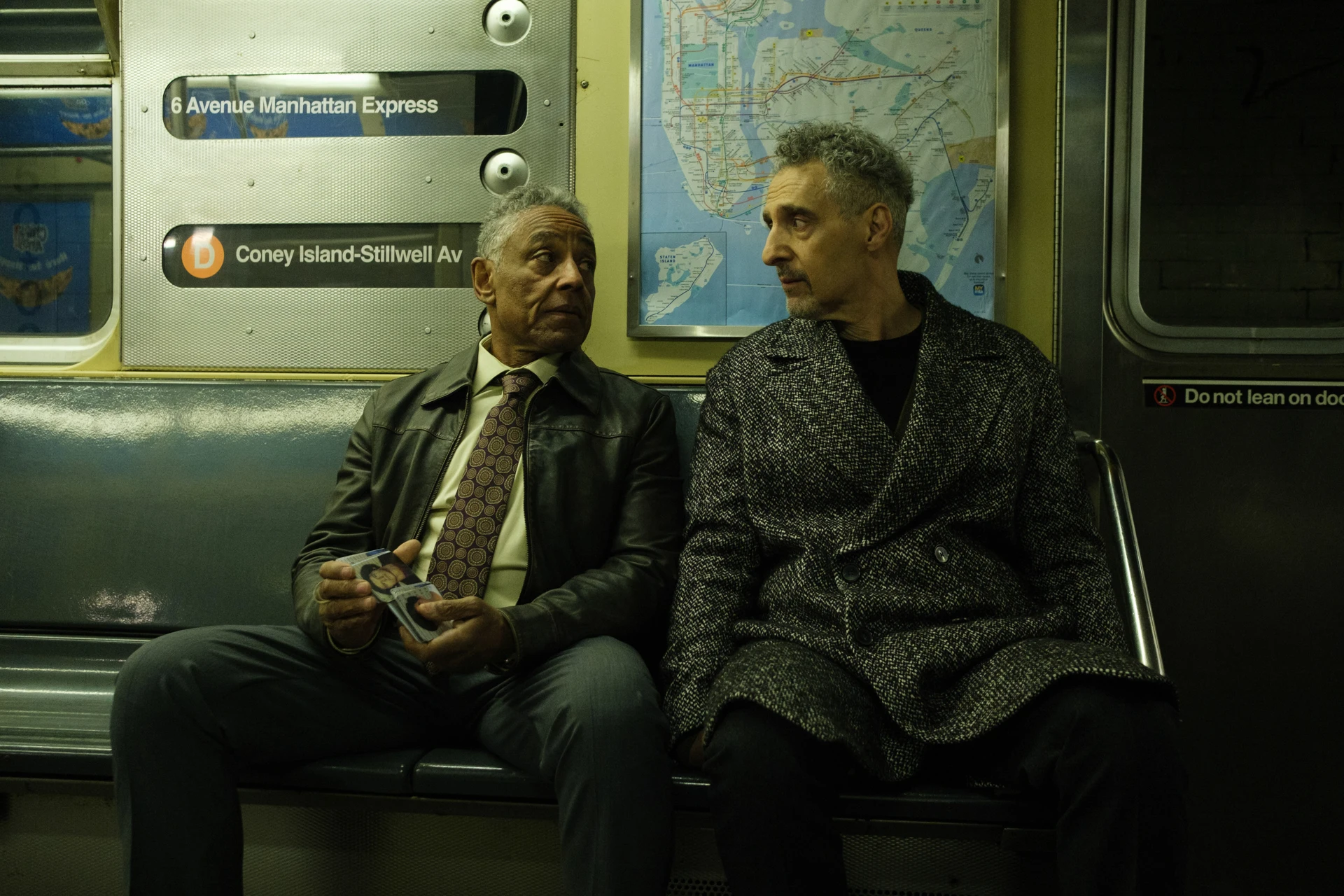 Giancarlo Esposito and John Turturro on the subway in The Only Living Pickpocket in New York