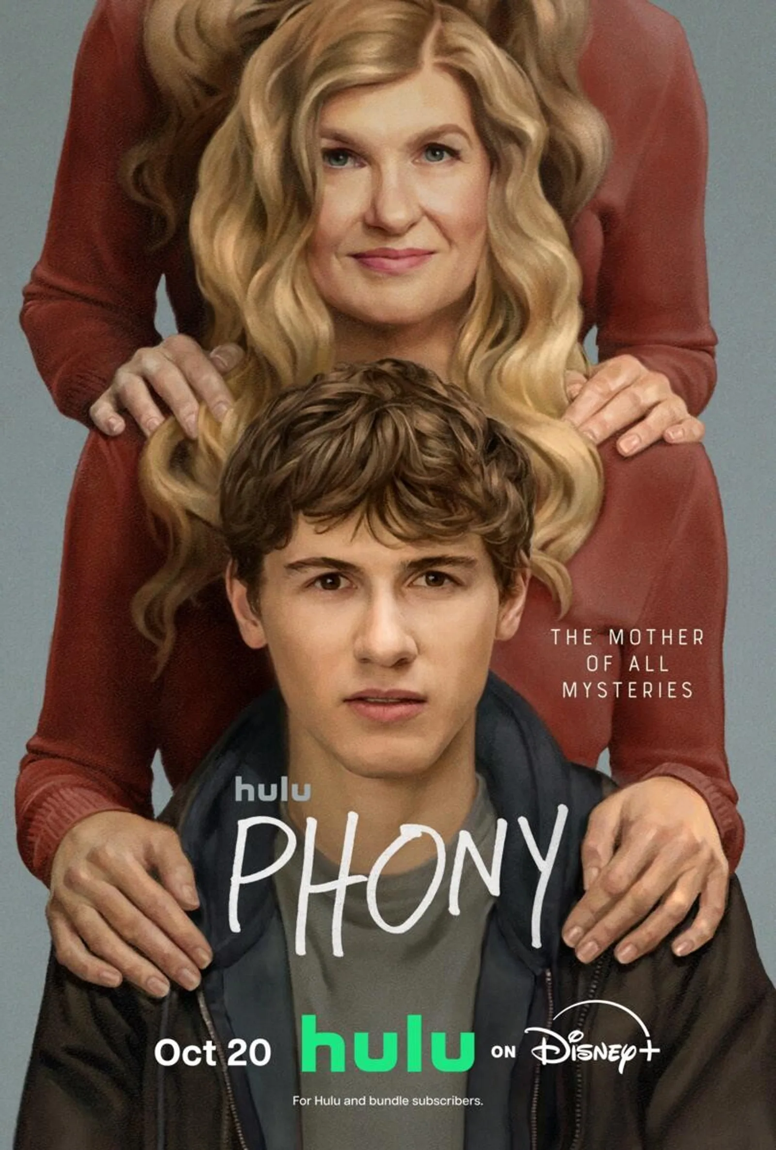 Phony 2026 Hulu series starring Connie Britton and Sam Nivola official promotional key art
