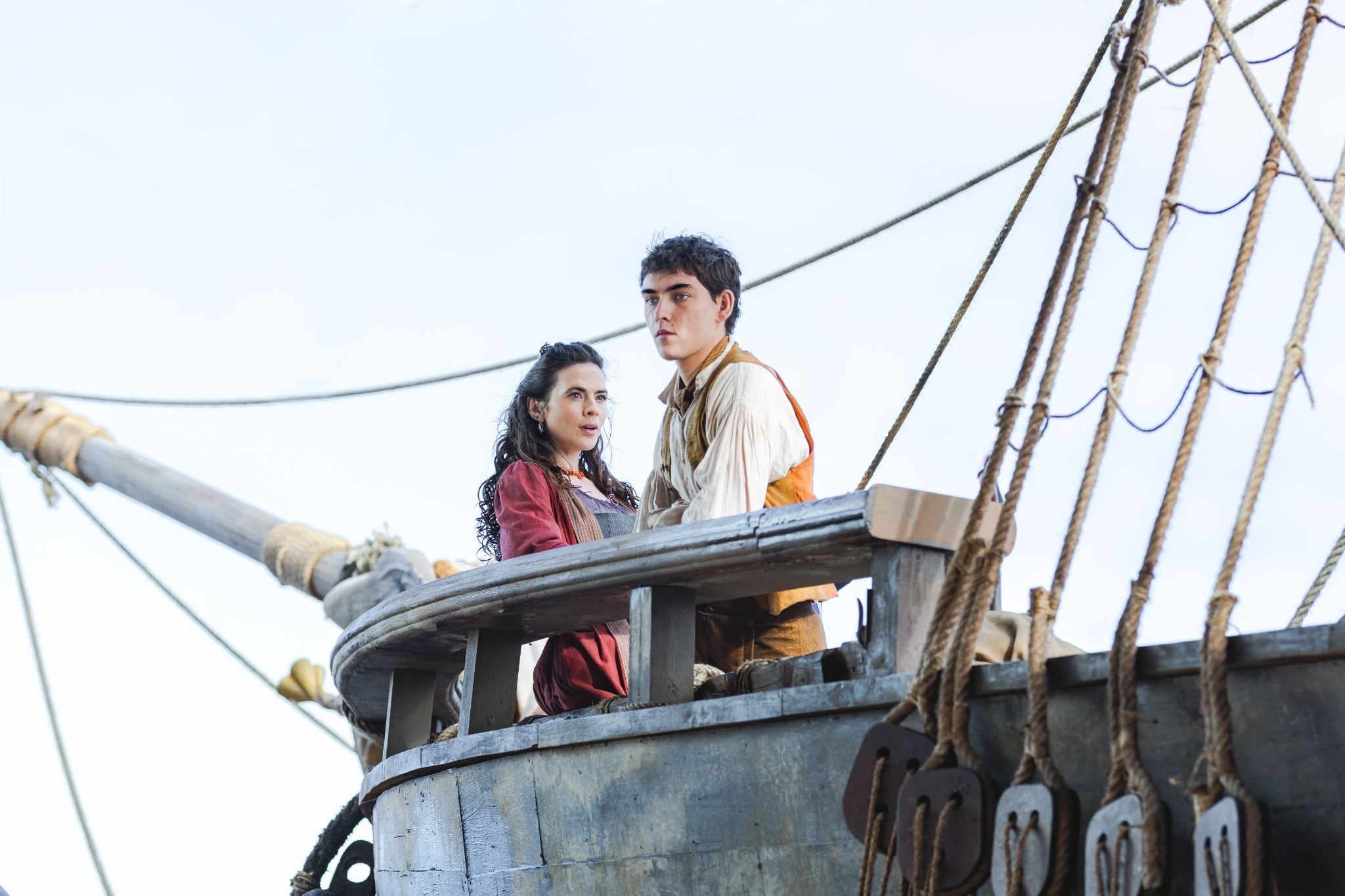 Hayley Atwell and Tom Sweet as Bess and Jim Hawkins aboard the Hispaniola in Treasure Island 2026