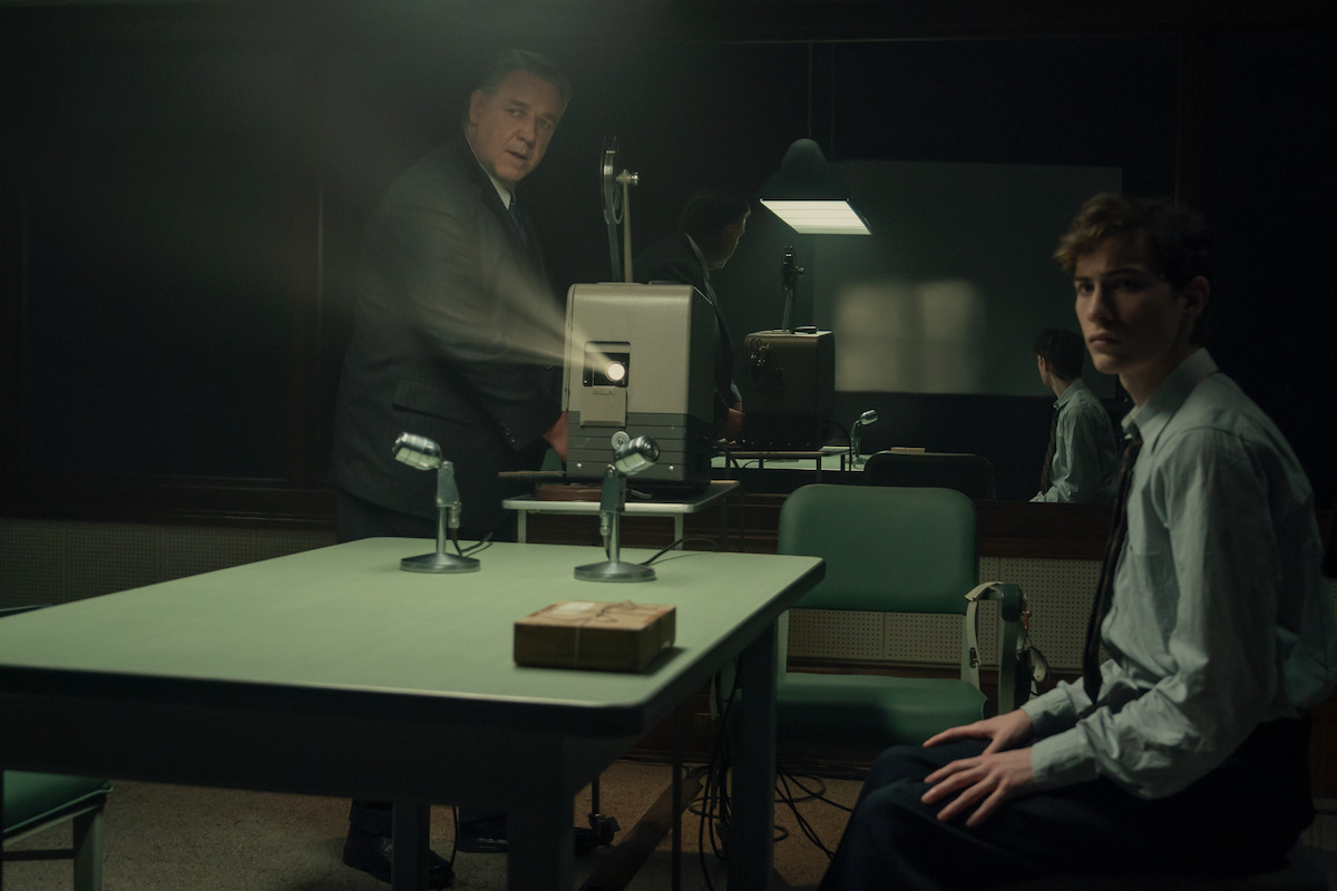 UNABOMBER 2026 movie — investigators and a projector in an interrogation room, Netflix photograph