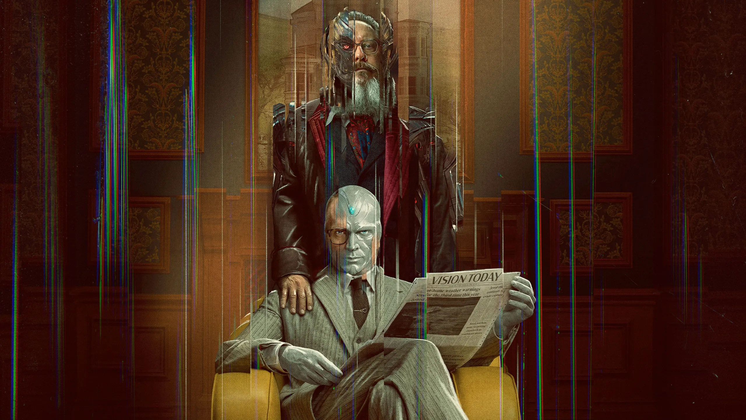 VisionQuest (2026) official Marvel Disney art of White Vision and Ultron played by Paul Bettany and James Spader